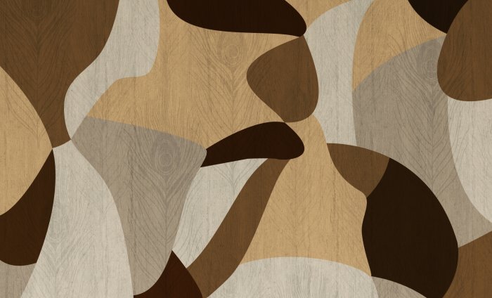 Fotobehang Pauwenveren op abstracte houten achtergrond met geometrische vormen