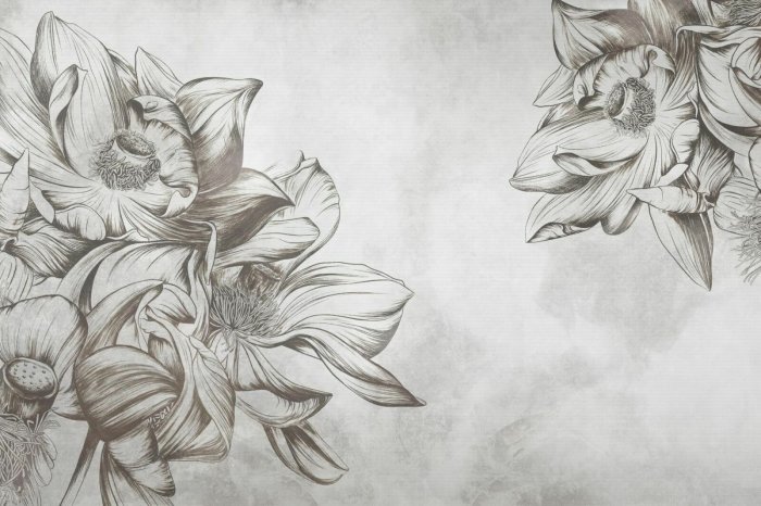 Fotobehang Lotusbloemen op een grijze achtergrond met een betonnen textuur