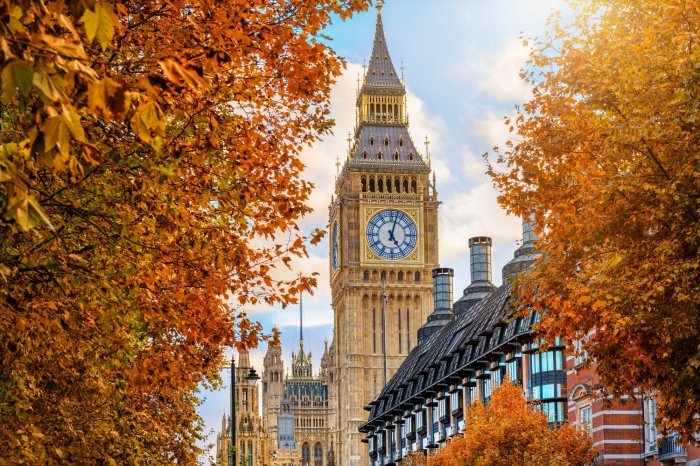 Fotobehang Herfstlandschap met uitzicht op de Big Ben in Londen