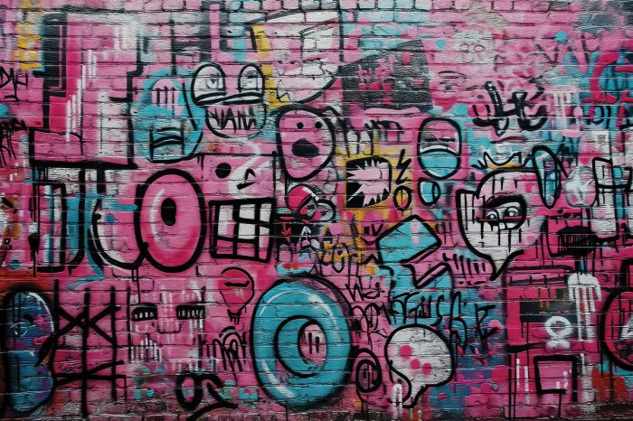 Fotobehang Abstracte illustraties op een bakstenen muur