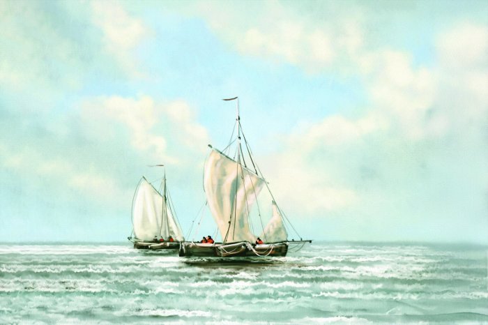 Fotobehang Zeilboten op het blauwe, kalme water