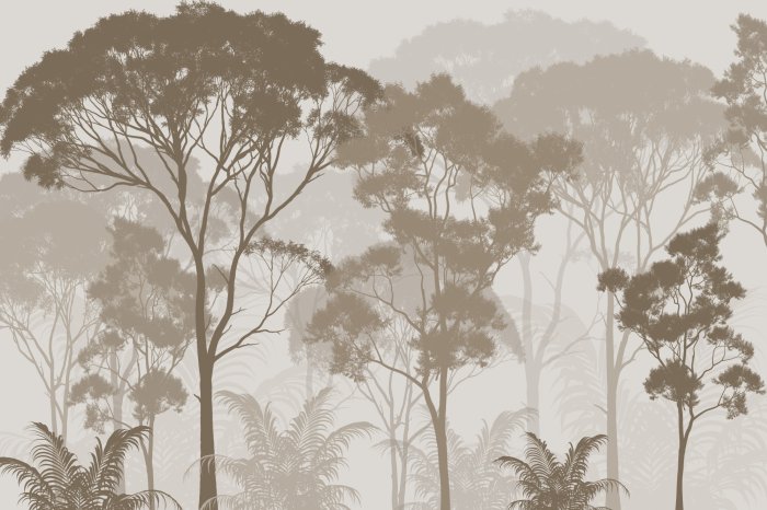 Fotobehang Boslandschap met bomen in tinten bruin