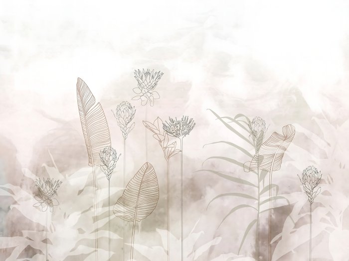 Fotobehang Bladeren en delicate bloemen