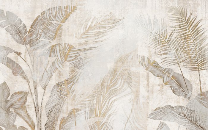 Fotobehang Tropisch bladeren betoneffect