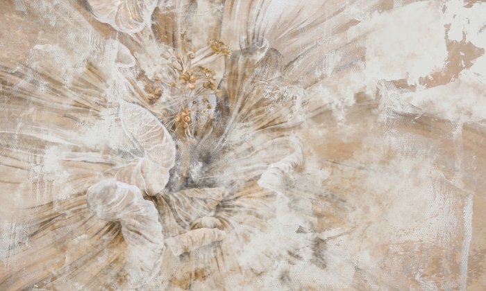 Fotobehang Beige bloem close-up betontextuur