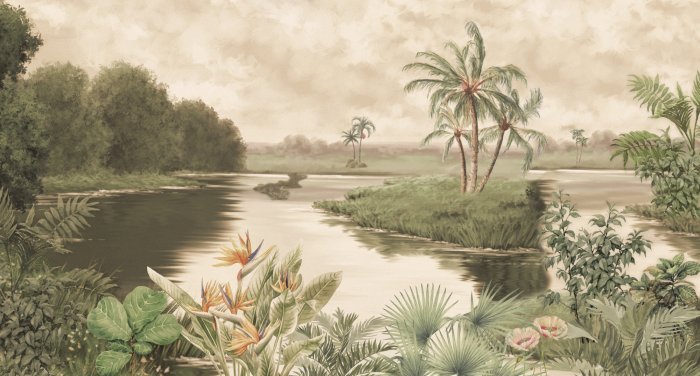 Fotobehang Tropische rivier exotische planten natuur