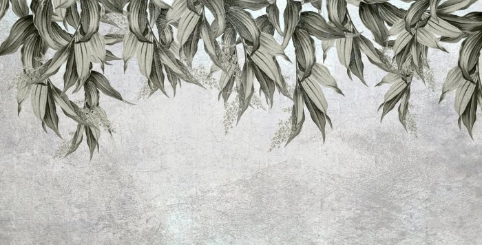 Fotobehang Bladeren hangen van bovenaf tegen een betonnen achtergrond