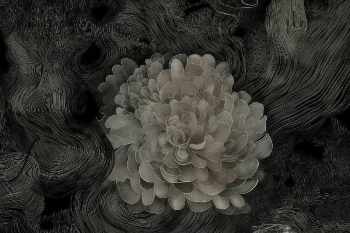 Fotobehang Monochromatische bloemenabstractie in een moderne stijl