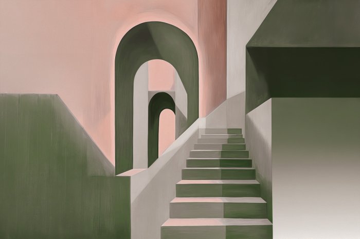 Fotobehang Groene trappen als architectonisch accent