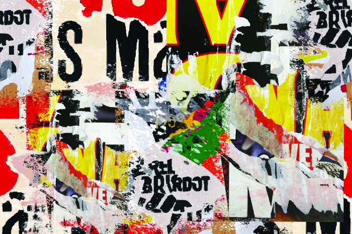 Fotobehang Een artistieke muurschildering in de stijl van een krantencollage