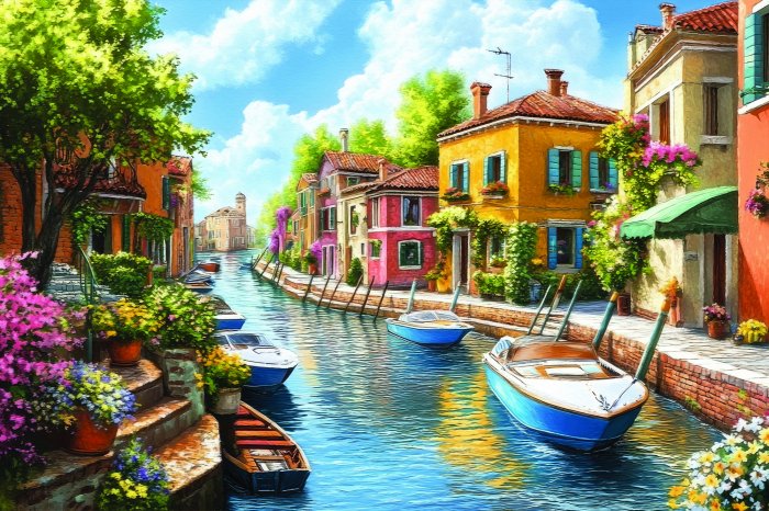 Fotobehang Schilderachtig panorama van Venetië met kleurrijke gevels