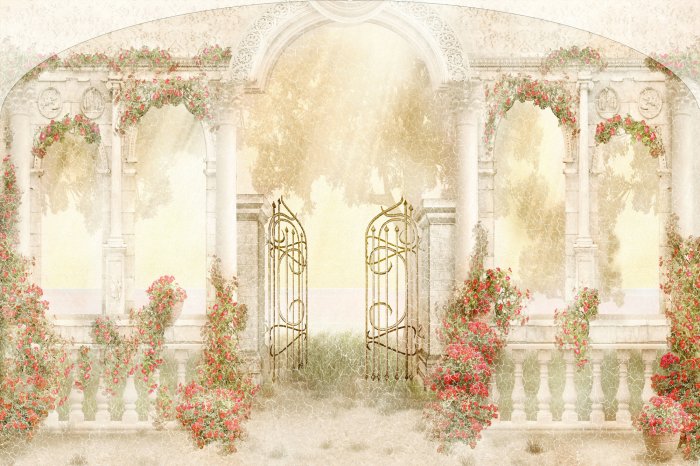 Fotobehang Historische architectuur omgeven door een bloementuin