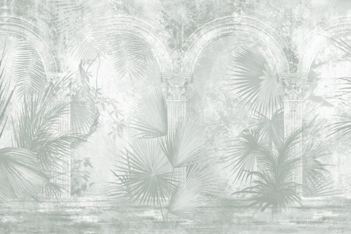 Fotobehang Oude bogen omgeven door weelderige tropische vegetatie