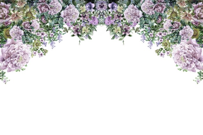 Fotobehang Delicate roze bloemen op een witte achtergrond