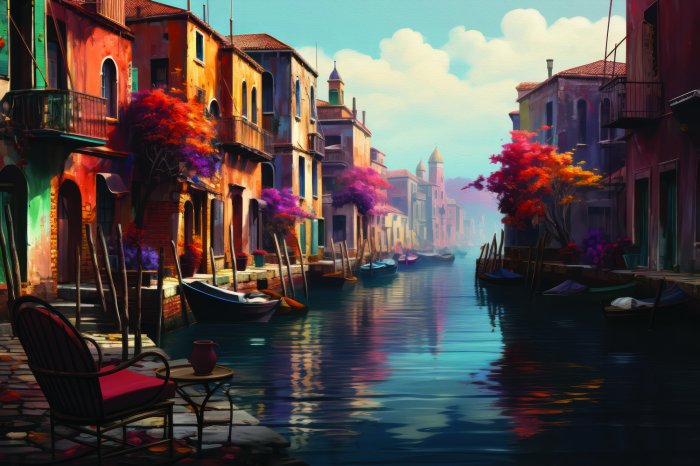 Fotobehang Een betoverend uitzicht op de grachten en huizen van Venetië