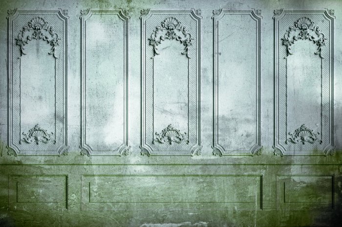 Fotobehang Barok ornament op een grijze muurachtergrond