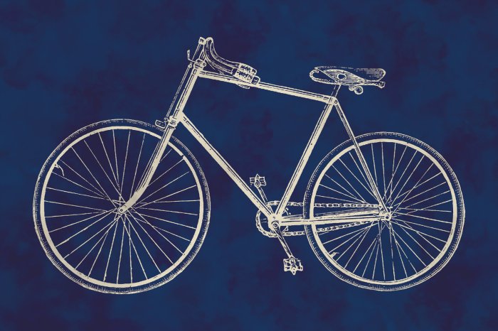 Fotobehang Retro fietsschets op blauwe achtergrond