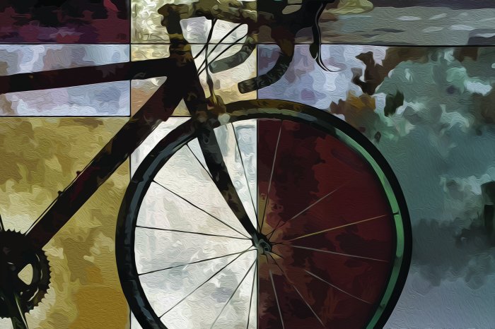 Fotobehang Een schilderachtig fietspatroon omgeven door dynamische vormen