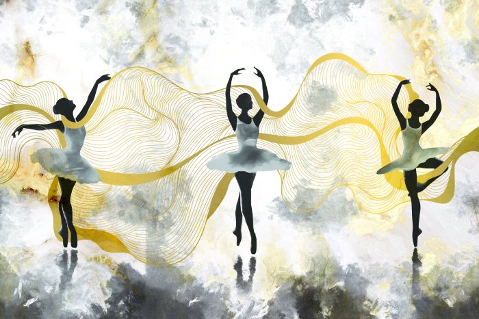 Fotobehang Delicate ballerina&#39;s in aquarelkleurige spatten