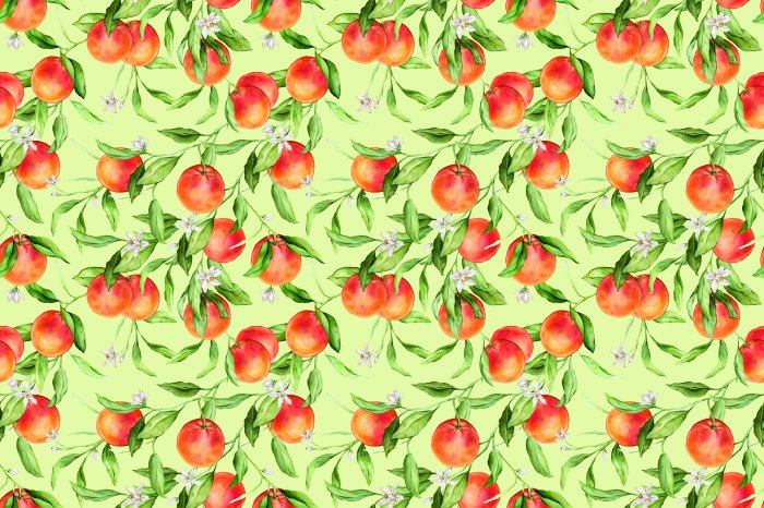 Fotobehang Sinaasappels omringd door bloeiende takken