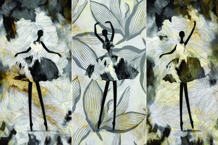 Fotobehang Een balletdanseres tegen een achtergrond van weelderige vegetatie