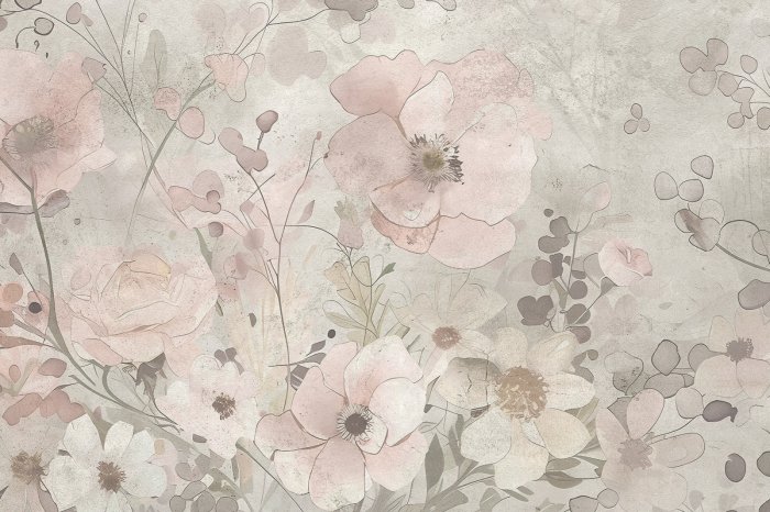 Fotobehang Subtiele bloemen op een ruwe betonnen achtergrond