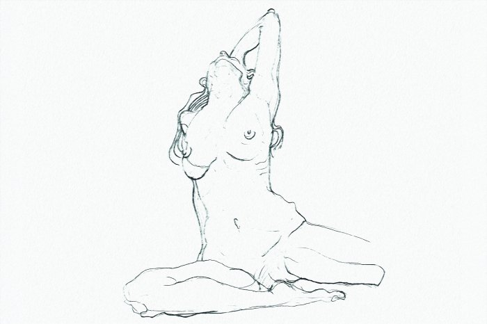 Fotobehang Artistieke schets van een vrouwenfiguur op een lichte achtergrond