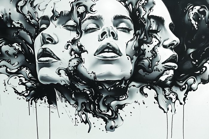 Fotobehang Een minimalistische muurschildering met een portret van een vrouw