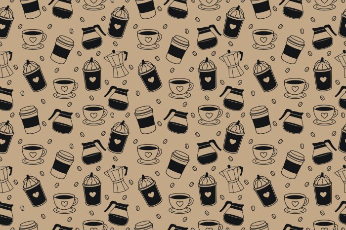 Fotobehang Decoratief koffieboonmotief met kopjes