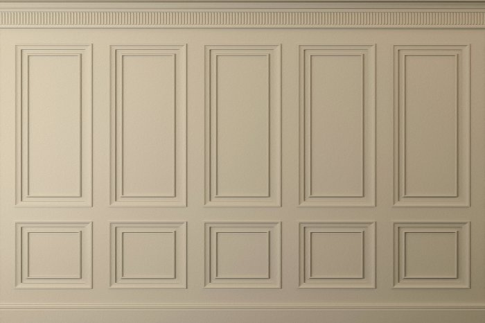 Fotobehang Beige lambrisering die klassieke panelen imiteert