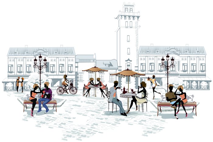 Fotobehang Mensen in het centrum van het stedelijk landschap