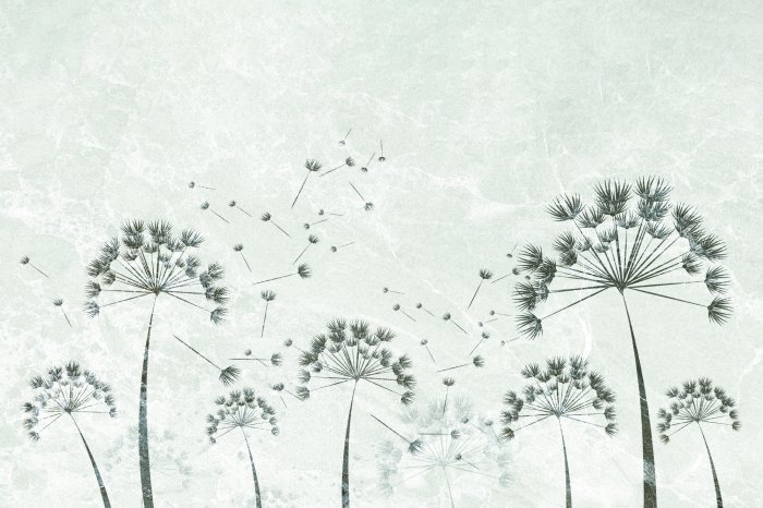 Fotobehang Paardenbloemen op een ruwe betonnen achtergrond