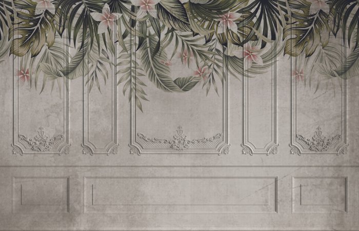 Fotobehang Vintage stucwerk met vegetatie