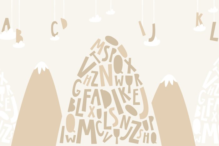 Fotobehang Brieven in de wolken boven een berglandschap