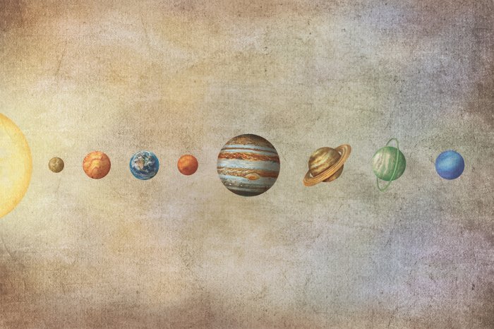 Fotobehang Planetenstelsel op een lichte betonnen achtergrond