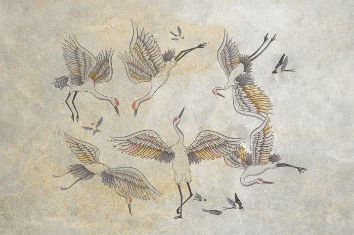 Fotobehang Kranen zweven boven een betonnen muur