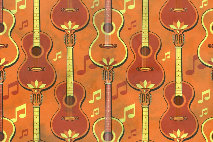 Fotobehang Klassieke gitaren op een achtergrond van muzieknoten