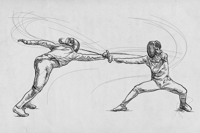 Fotobehang Vrouwen vechten in een schermduel