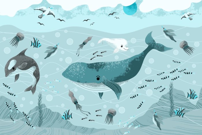 Fotobehang Walvissen en vissen in de diepten van de zee