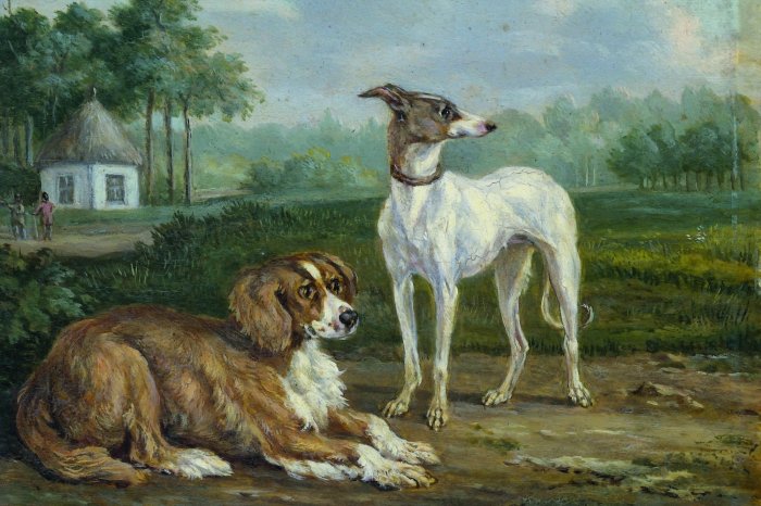 Fotobehang Landelijk landschap met honden