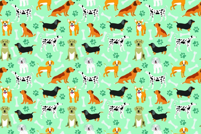 Fotobehang Grappige honden en botten in een illustratief patroon