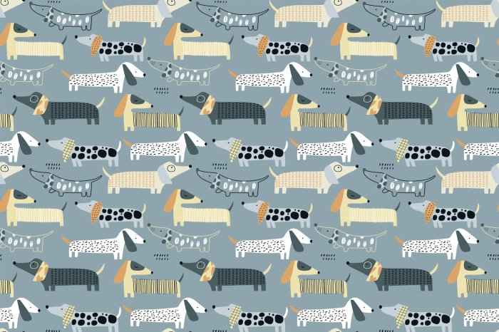 Fotobehang Schilderachtige teckelhonden in een artistieke stijl