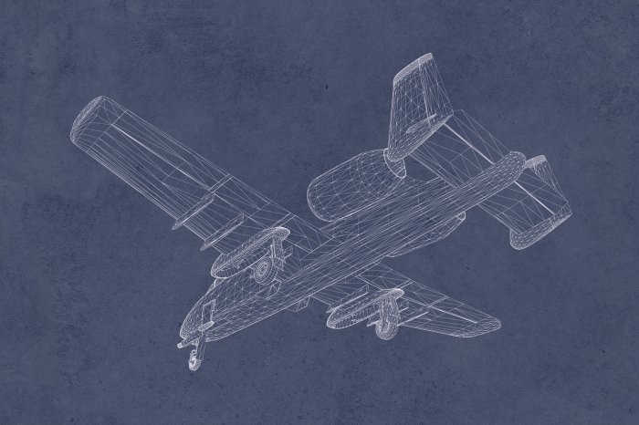 Fotobehang Skizze eines Flugzeugs auf marineblauem Hintergrund mit Betonstruktur