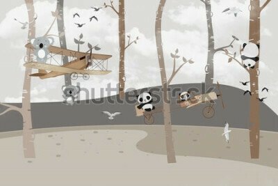 Fotobehang Schattige koala&#39;s en panda&#39;s spelen in de jungle