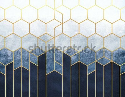 Fotobehang Blauwe geometrische zeshoeken