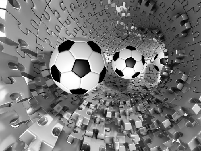Fotobehang Voetballen in een 3D-tunnel