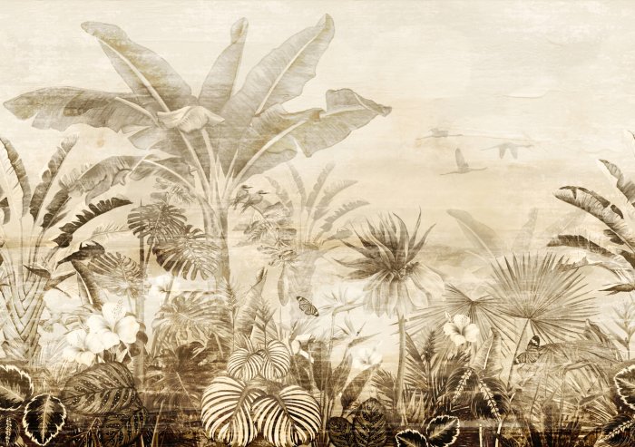 Fotobehang Tropische jungle in sepiastijl