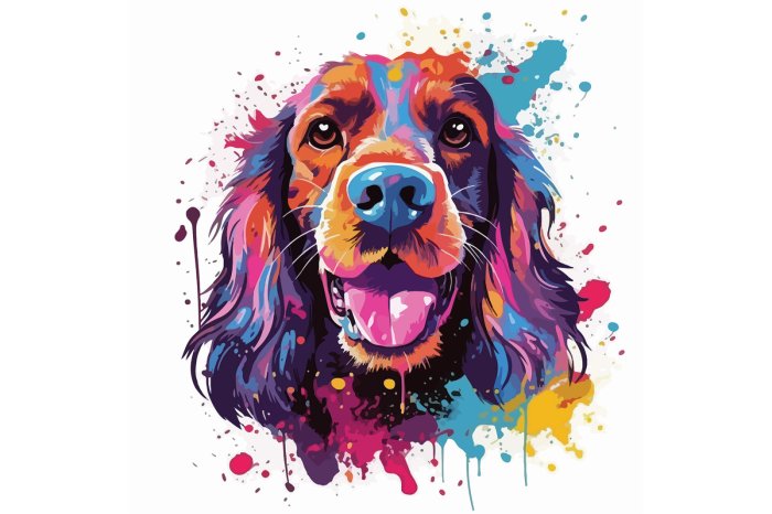 Fotobehang Kleurrijk portret van een hond in pop-artstijl
