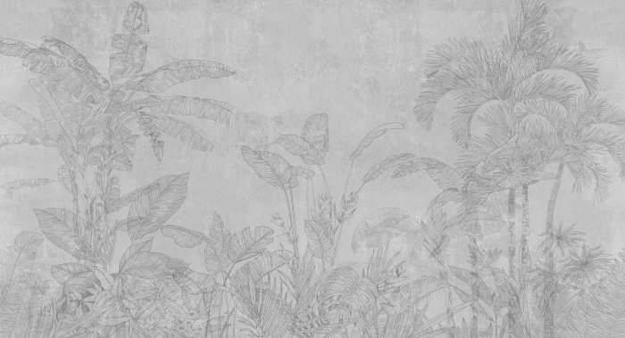 Fotobehang Jungle-imitatie op grijs beton