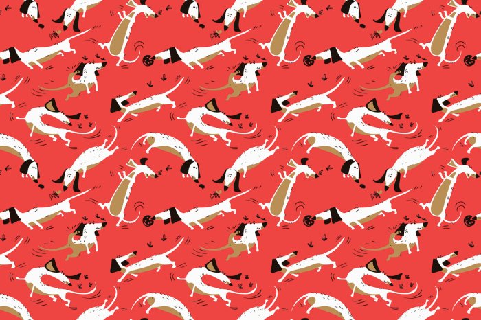 Fotobehang Patroon met honden in stripboekstijl